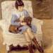 Maria Riezler-White, grandaughter of the artist, with dachshund on her knee